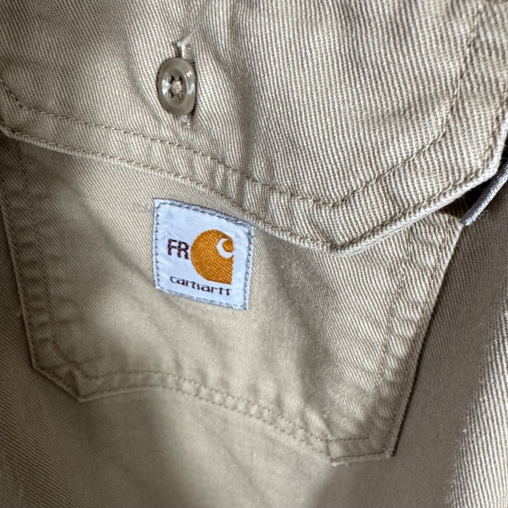 Carhartt FR FRS160 Twill Work Shirt LG Flame Resistant NFPA 70E Khaki - Picture 8 of 11